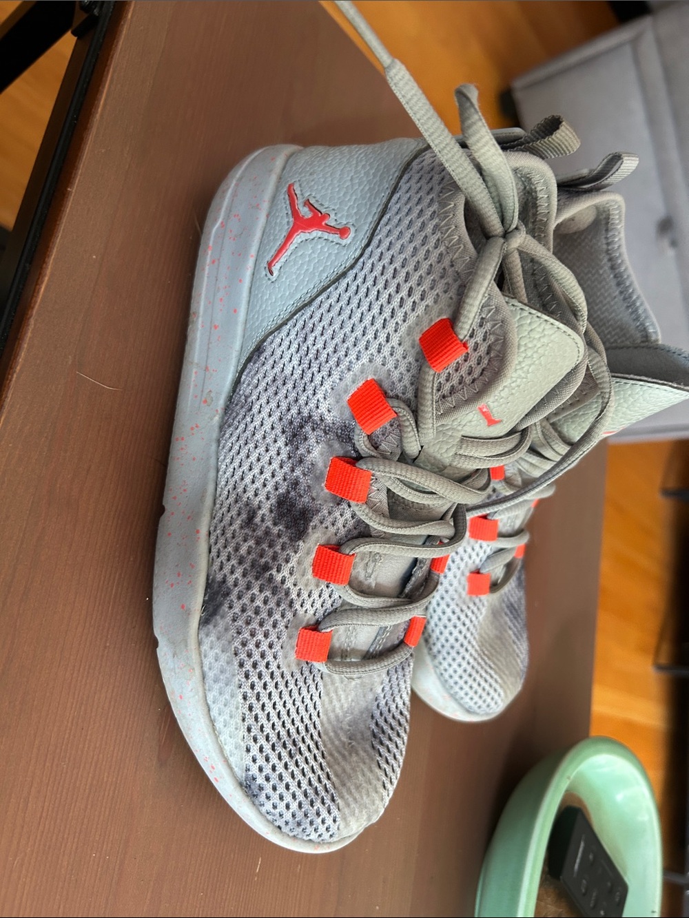 Jordan Kids Grey Sneakers with Bright Red Accents
